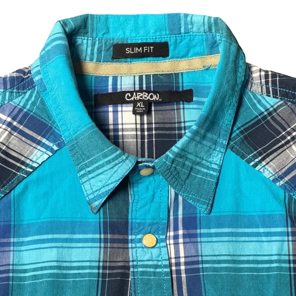 Carbon2Cobalt Button Up Shirt Mens XL Plaid Slim Fit Long Sleeve Pearl Snaps - Picture 4 of 15